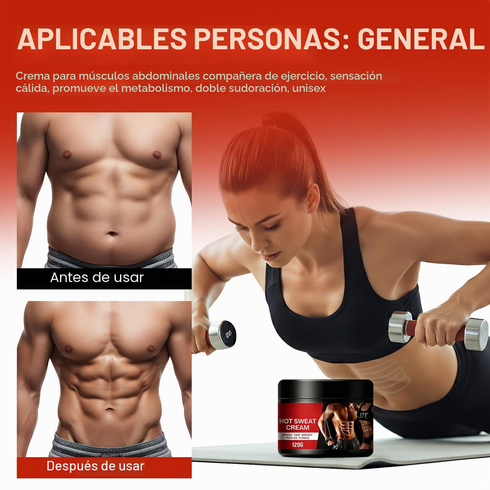Crema abdominal de 120 g, Crema Quema Grasa Abdominal,Crema de masaje moldeadora corporal para adelgazar la cintura, Abdomen y Gluteos,Hot Cream