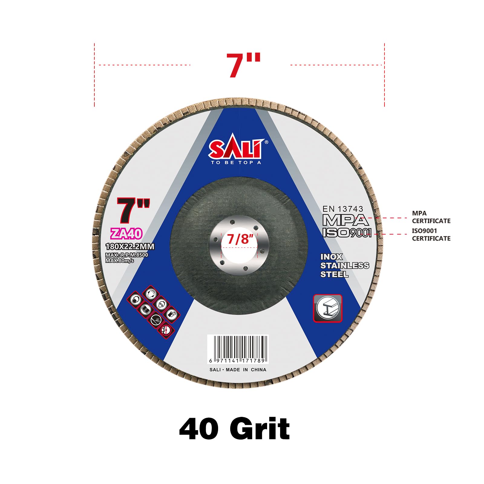 Sali 10 dischi lamellari in ossido di zirconio, grana 40, 17,8 cm x 2,2 cm, disco abrasivo smussato tipo #29 di alta qualità e industriale smerigliatrice angolare ad alte prestazioni
