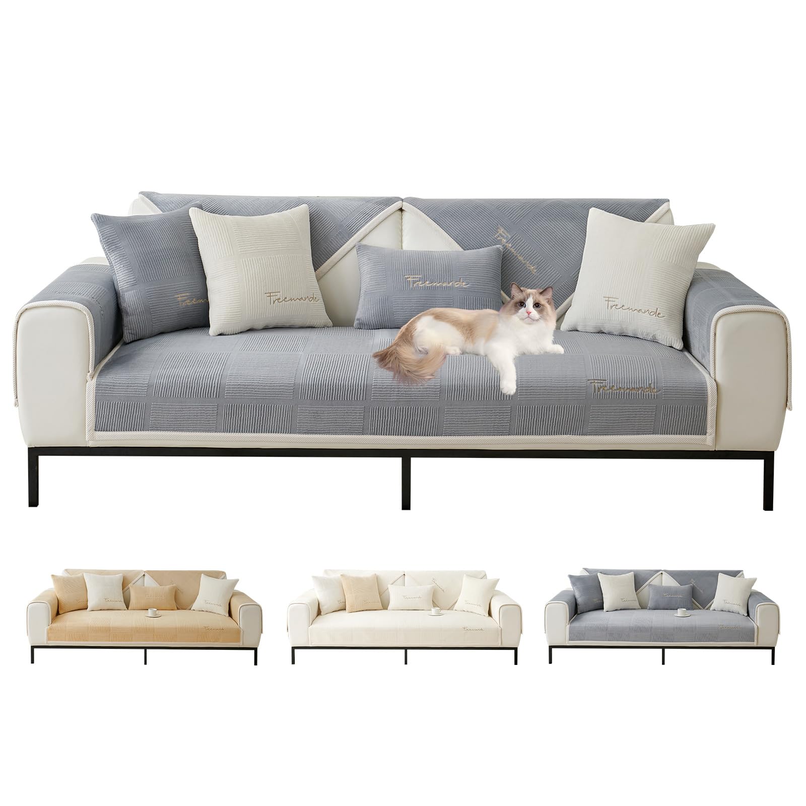 ShowyLive Sofa Covers 1 2 3 4 Seater Non Slip Sofa Slipcovers Super Soft & Thick Corduroy Sofa Cushion Covers Sofa Protectors from Pets/Kids/Dogs(Dark Grey, 28 * 59 inch/70 * 150CM) — view 16