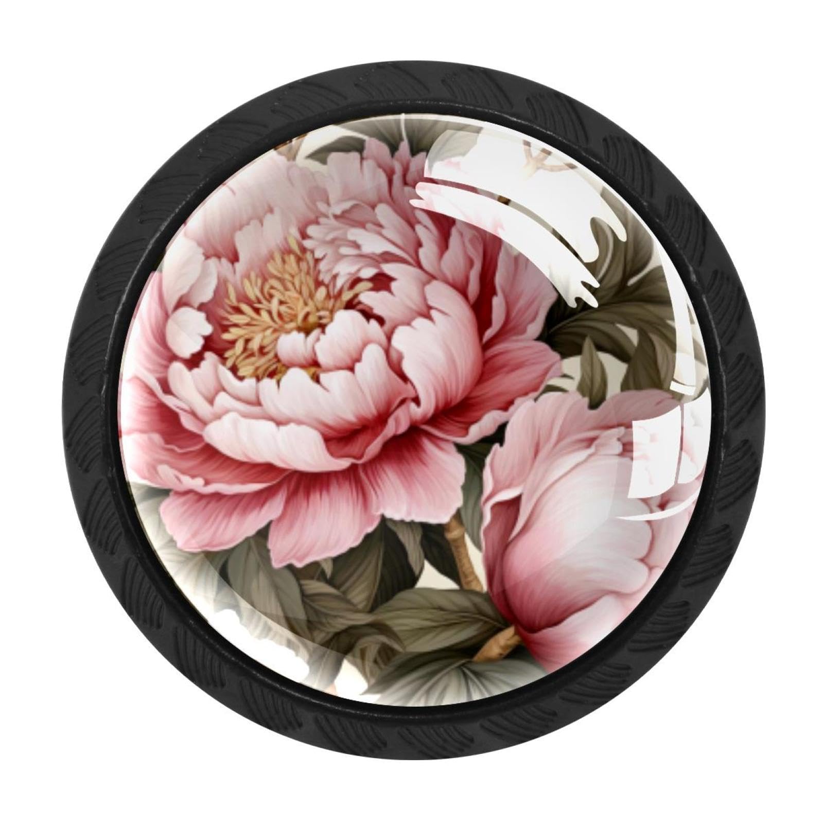 CHENZZZZ 4 Pack Peony Dresser Drawer Cabinet Knobs Round Crystal Glass Knobs Pulls Handles for Kitchen Wardrobe Cupboard Door Hardware