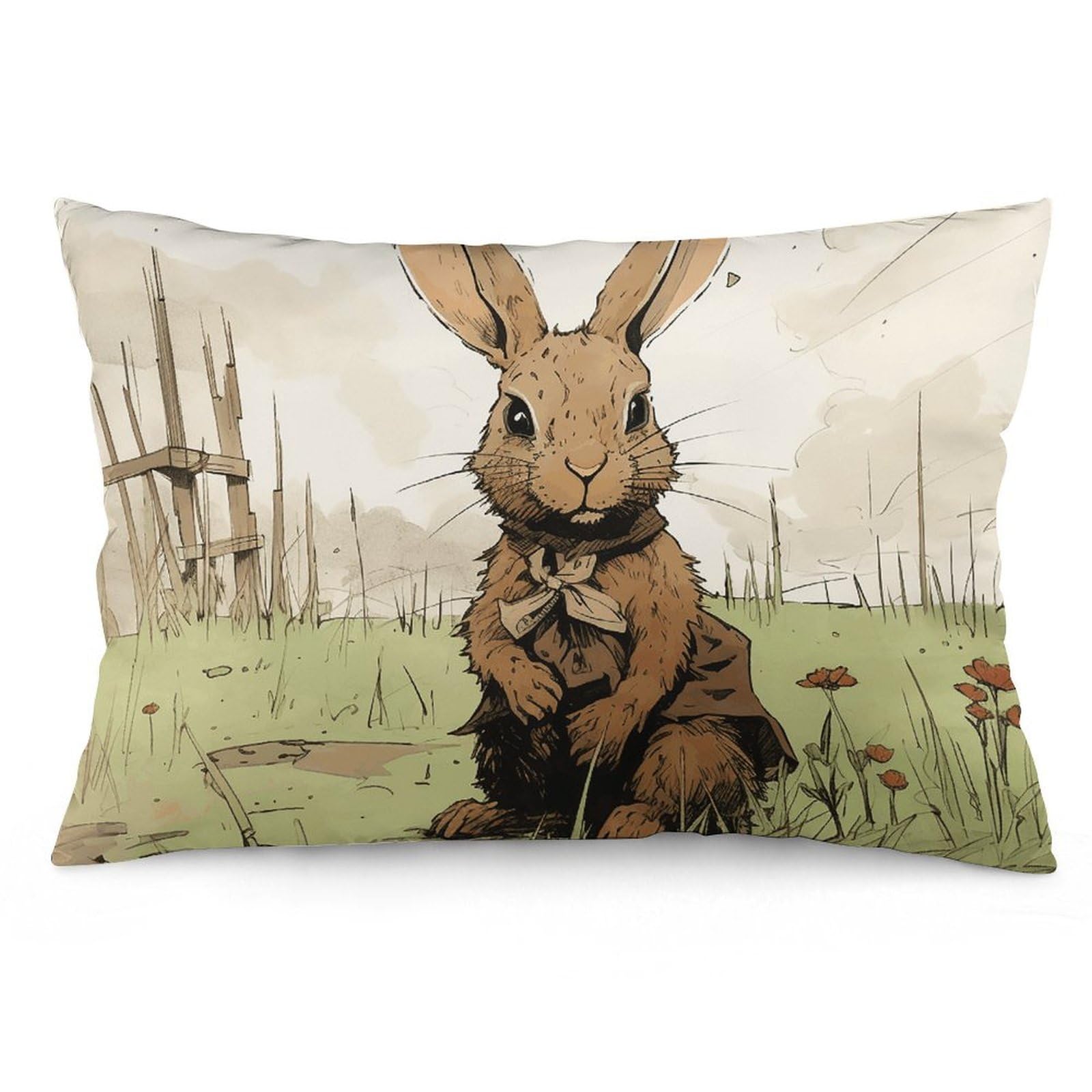 NONHAI 2 Pack Pillow Cases for Hair and Skin, Soft Breathable Pillow Case Covers with Hidden Zipper, A Brown Rabbit Pillowcase 16 "x24 Pillow Covers for Sleeping Gift