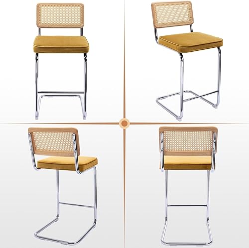 Miniatura 9 de Zesthouse Juego de 2 taburetes de bar de ratán natural, 26 pulgadas, modernos y bohemios de altura de mostrador con respaldo de madera maciza,