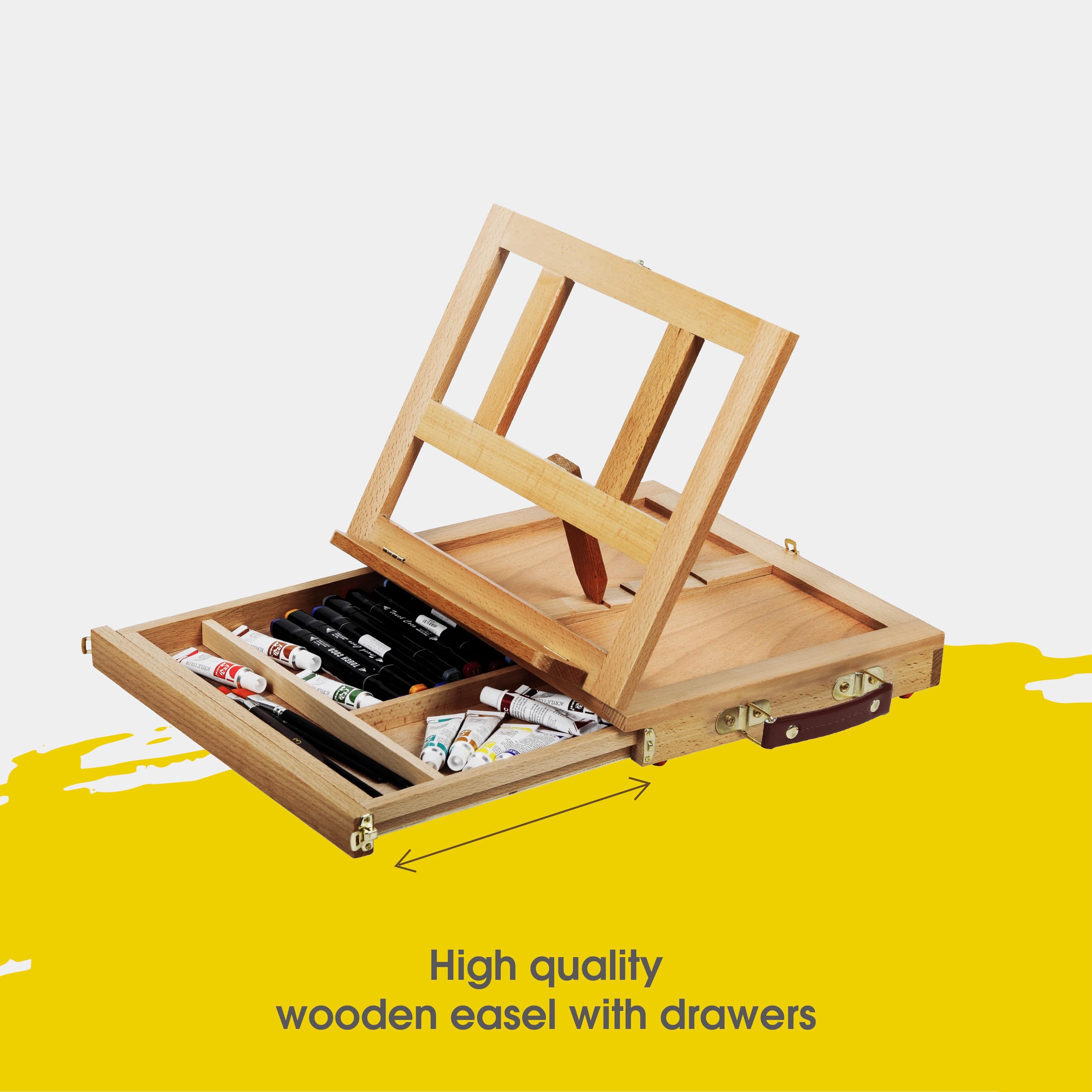 Caballete de mesa de madera, maletín de pintura, 34 x 26 cm, madera de haya, estación de trabajo para pintar, acrílico, acuarela, lápiz o carbón