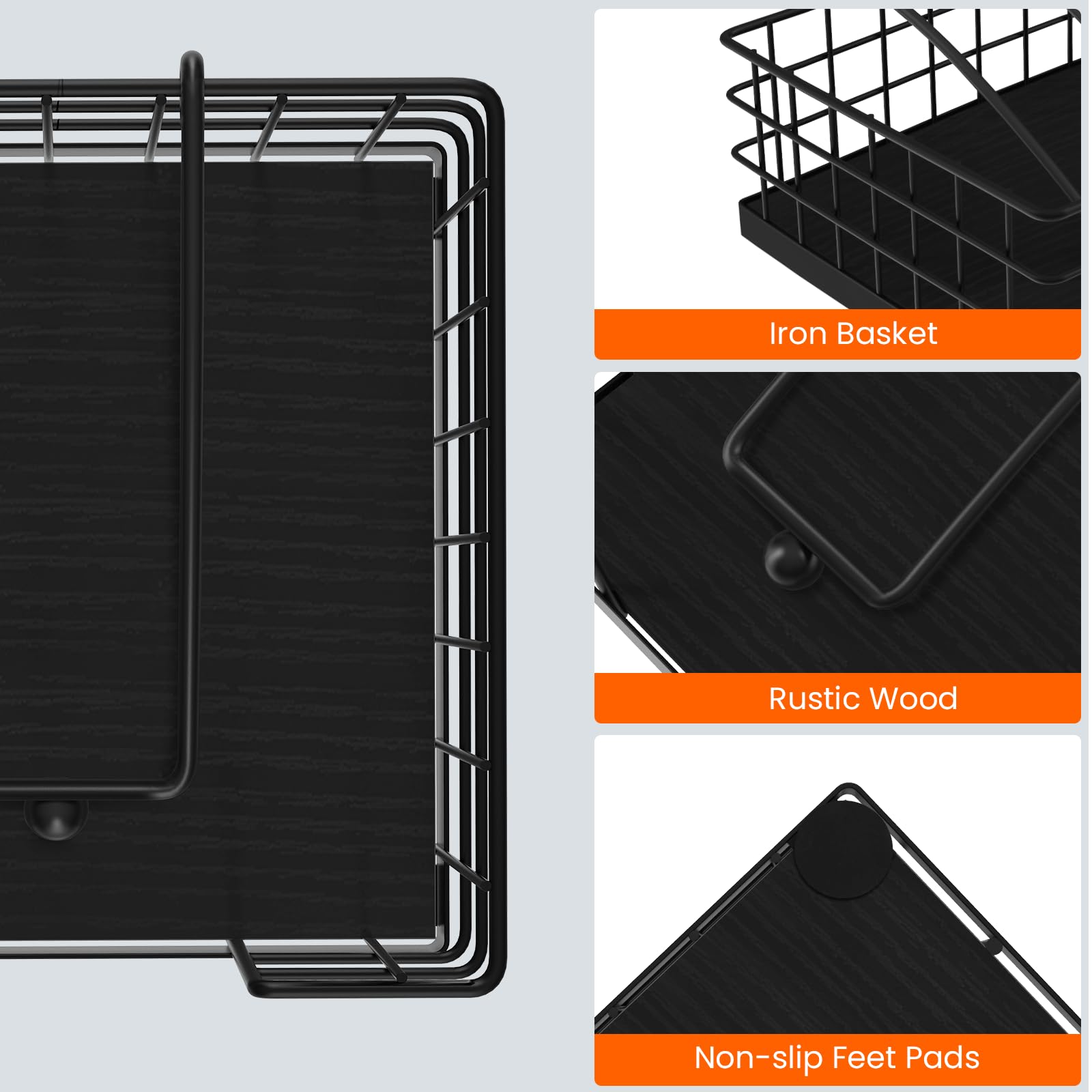 Homode Servilleteros para servilletas de papel, servilletero de granja para mesa, cesta plana con brazo pesado, dispensador de servilletas cuadrado para cocina, color negro