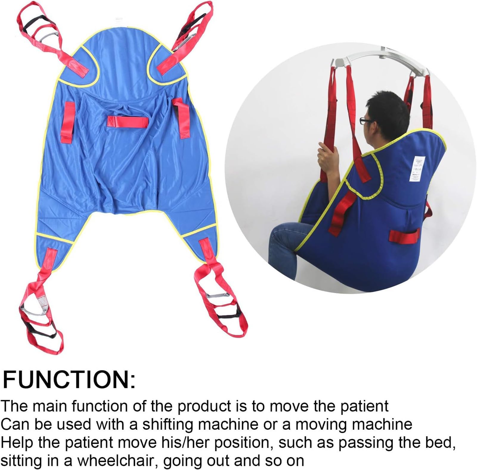 Arnés de elevación para pacientes, con soporte de cuello y espalda Cabestrillo de elevación de pierna dividida, para baño y aseo, ayuda para traslado de pacientes, capacidad de peso 230 kg(Large)