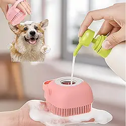 Escova de silicone macio para animais de estimação, massagem revigorante e fácil limpeza para cães e gatos, dispensador de gel de banho embutido para sessões de cuidados pessoais