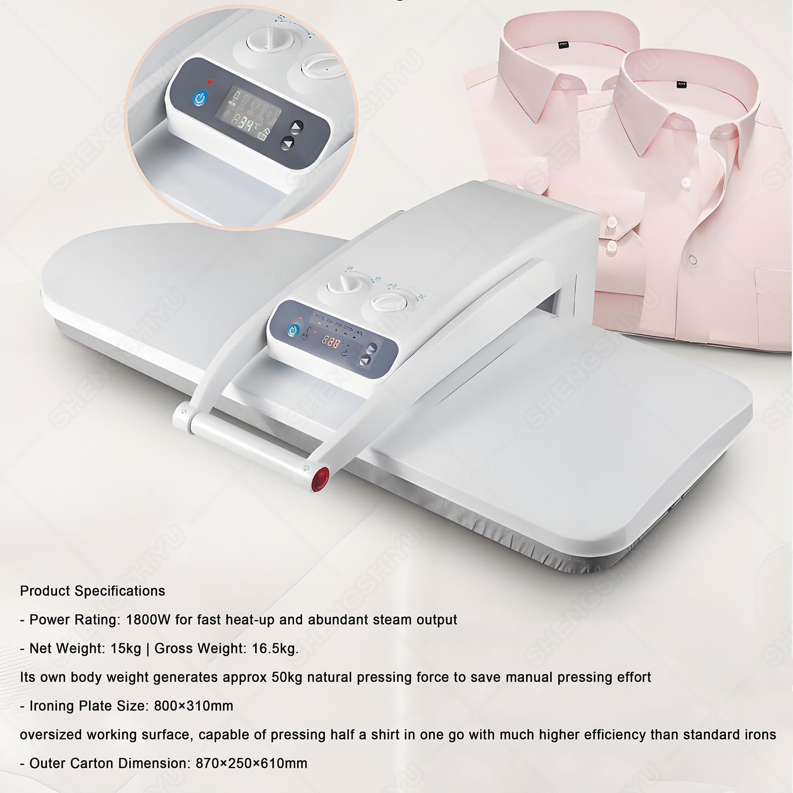 Ferro da Stiro a Vapore 1800W,Automatic Ironing Machine 1800W,Serbatoio 300ml Integrato,Regolazione Temperatura,Doppia Piastra 800×310mm,Pressione 50kg