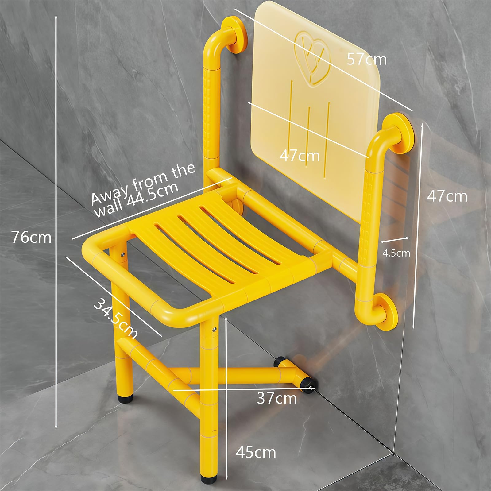Asiento de ducha plegable, taburete de baño montado en la pared con reposabrazos, diseño antideslizante seguro para personas mayores y discapacitados