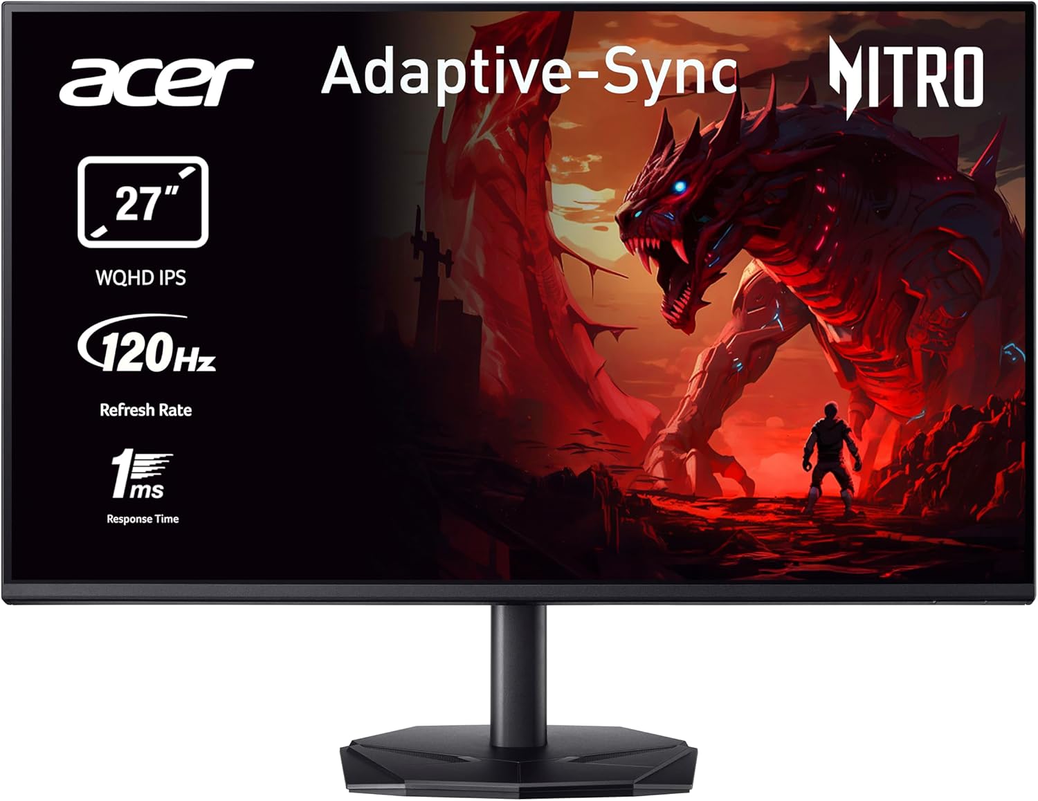 acer Nitro KG272UGbmiipfx Monitor Gaming 27", Display WQHD IPS 120 Hz, 1ms(VRB), AdaptiveSync, Luminosità 250 nits, HDMI 2.0, DP 1.2, Speaker Integrati, Cavo HDMI Incluso, Nero