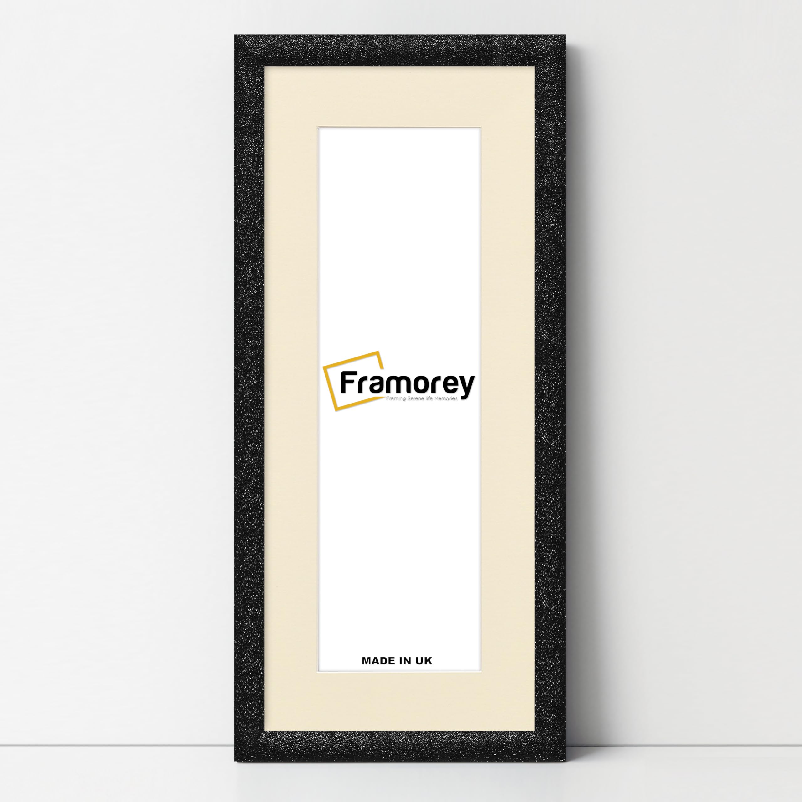 FRAMOREY Panoramic Style Glitter Sparkle Picture Frame, 24x9" Size Black Photo Frame With 20x5" Size Ivory Mount, Home Decor Frames