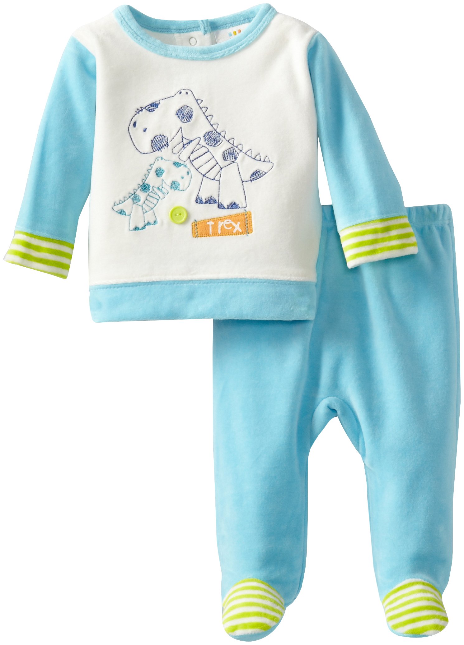Disney Baby Boys' Newborn Dinosaur V Footed Pant Set, Blue/White, 6-9 Months