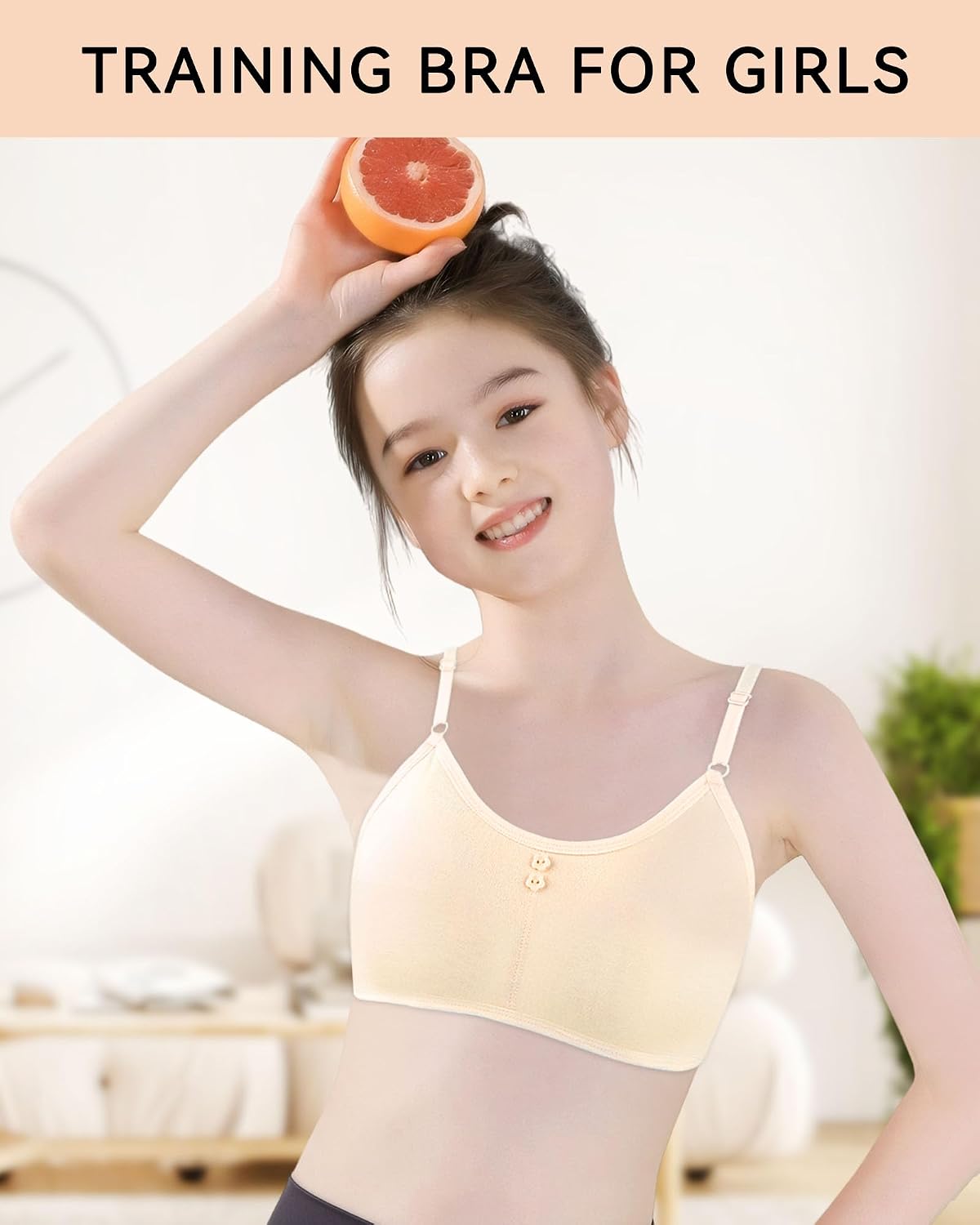 Nubofy Training Bras for Girls Wireless Teen Bras Lightly Padded Cotton Kids Bra Adjustable Straps Back