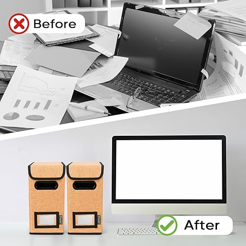 Miniatura 52 de BALEINE - Caja organizadora de archivos con tapa, organizador de carpetas plegable con riel de plástico, caja para carpetas colgantes para Gris