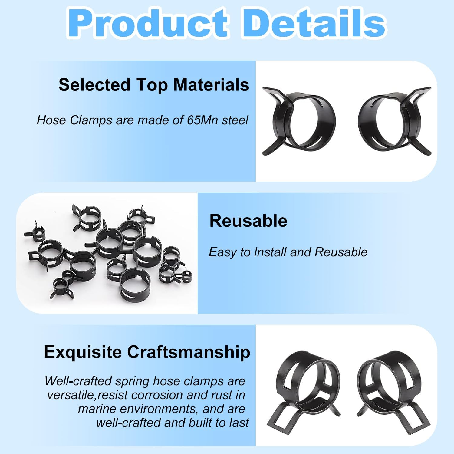 Steel Band Clamp 27mm(ID) Band Type Hose Spring Clips Clamp for Fuel Line Silicone Hose Tube Black Tone 20PCS