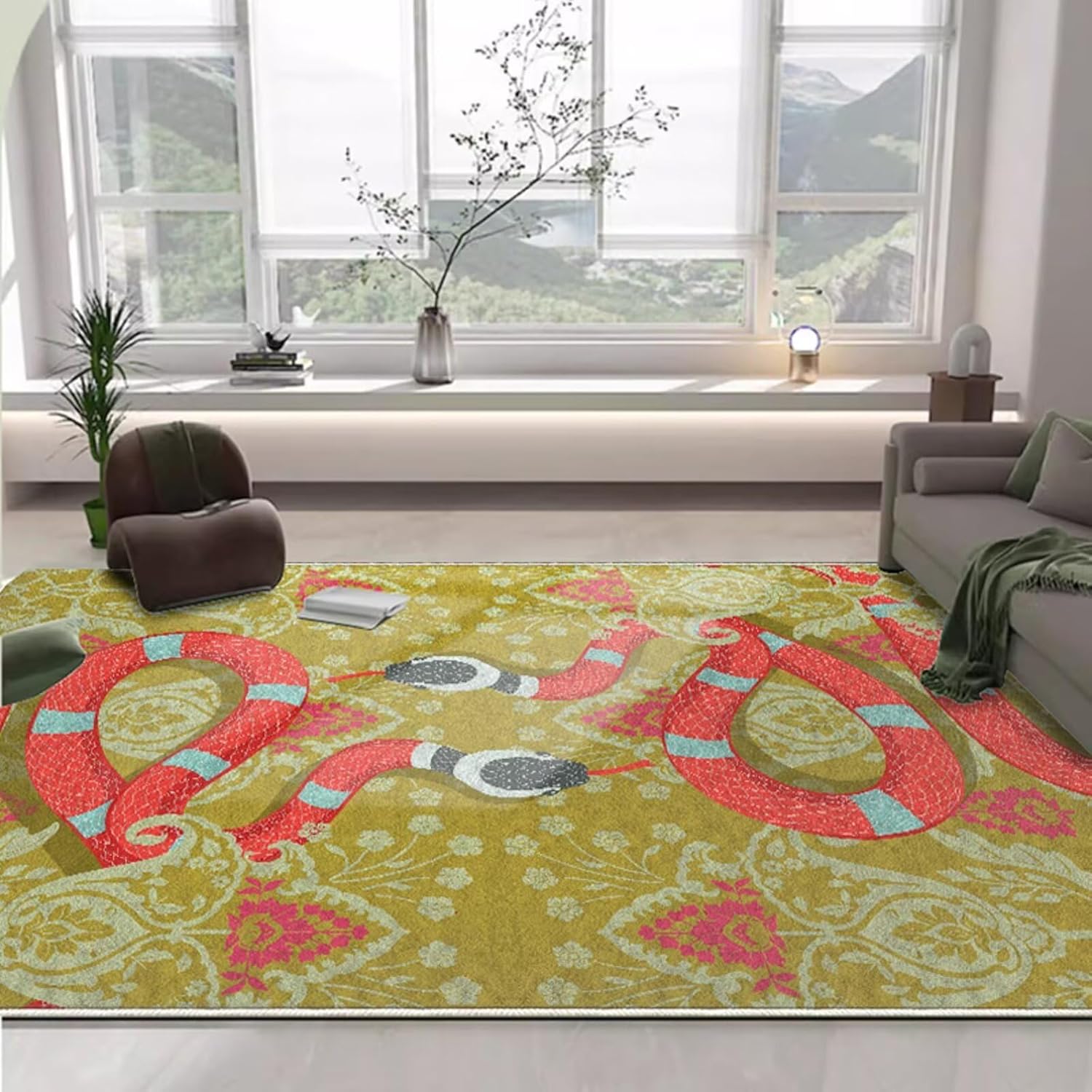 Long Green Snake Runner Rugs for Kitchen Bedroom Bedside Hallway 2×6 ft Decorative Serpent Area Rug Non-Slip Washable Snake Rug