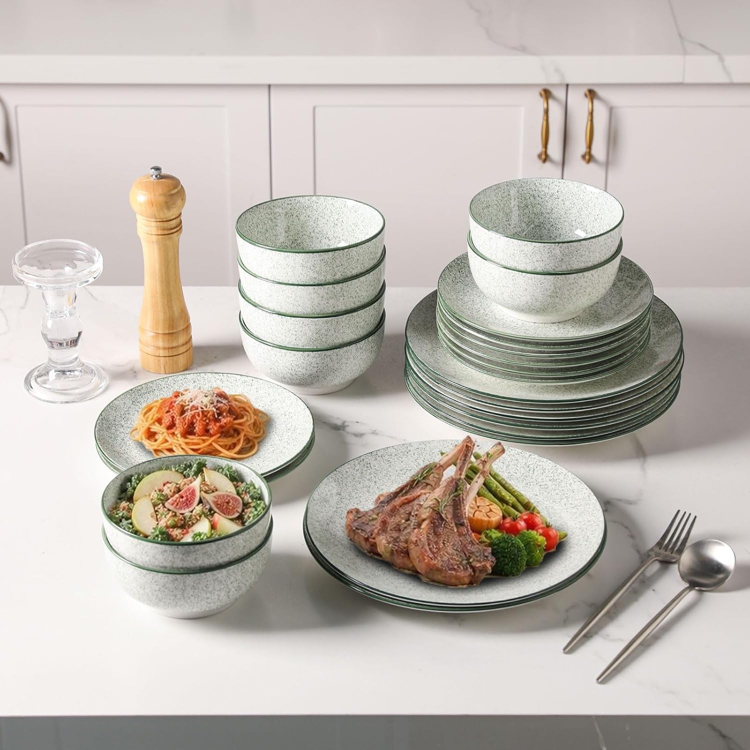 Sweejar Ceramic Dinnerware Set Service of 8,24 Pcs Plate and Bowls Set image 4