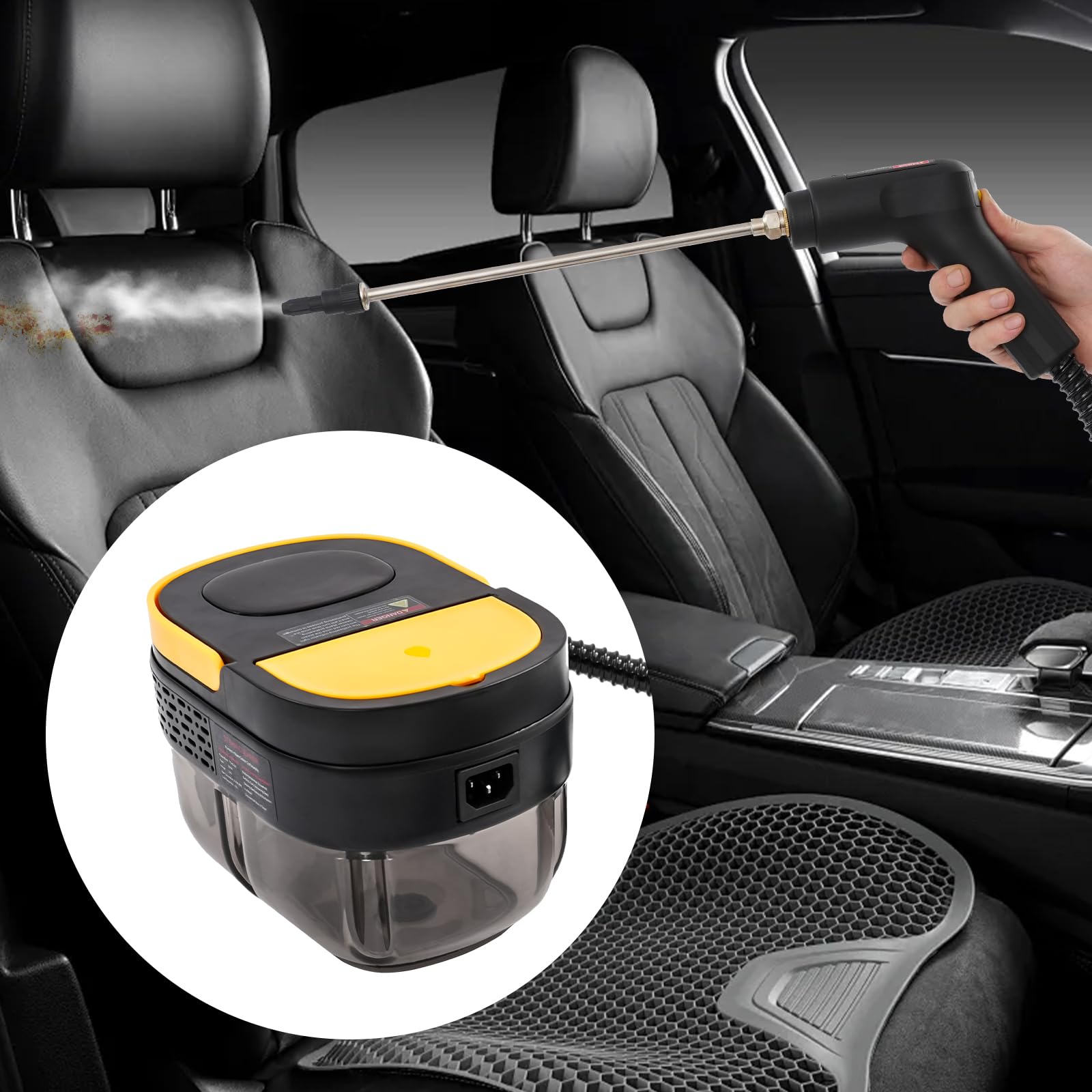 Limpiador a vapor de mano, 1500 W, con mango ajustable, depósito de agua de 1,6 L, mopa de vapor, limpiador de vapor portátil para ventanas, cocina, suelo, tapicería, baño, coche