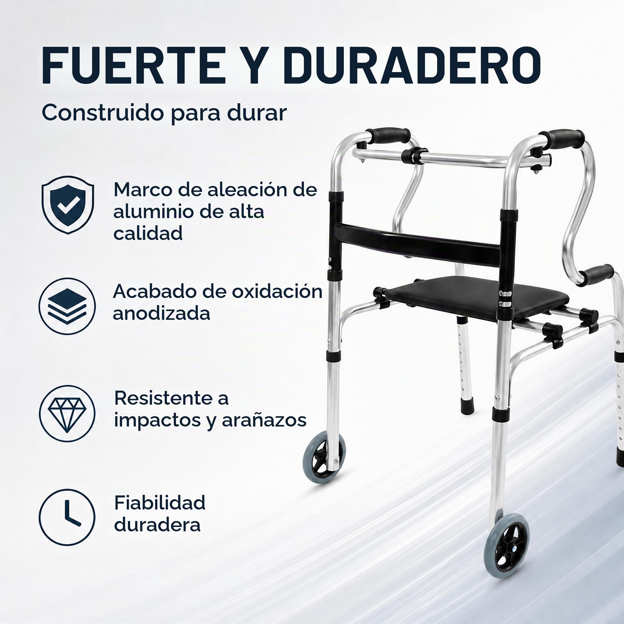 Andadores para personas mayores con asiento y ruedas, andadores plegables de aluminio ligero con una capacidad de carga de hasta 220 libras, altura regulable para ancianos, adultos discapacitados y
