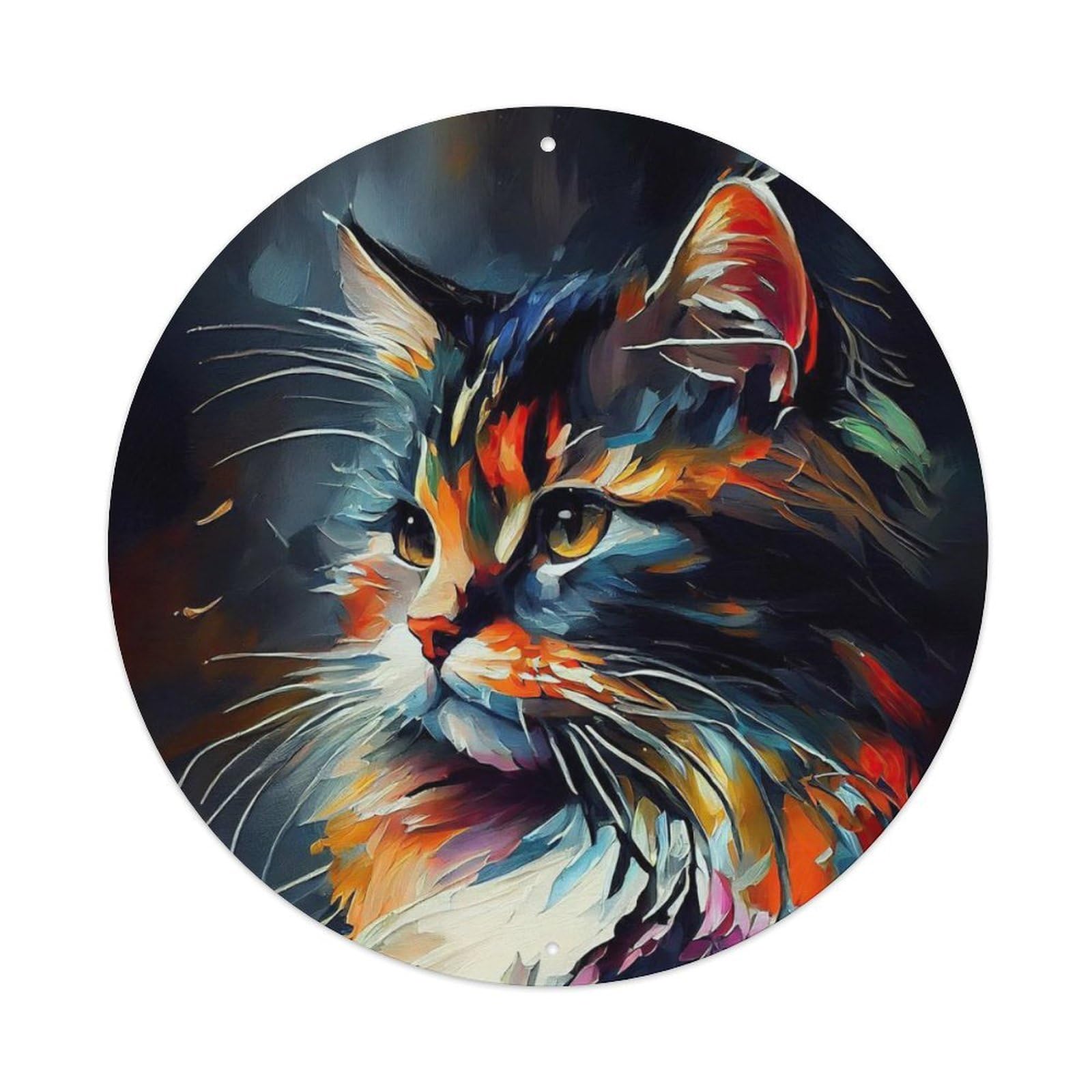 Animal Long-haired Maine Coon Cat Colorful Close-up Portrait Vintage Metal Tin Sign Plaque Wall Decor for Cafe, Club Bar, Office, Garden Metal Poster 8x8Inch