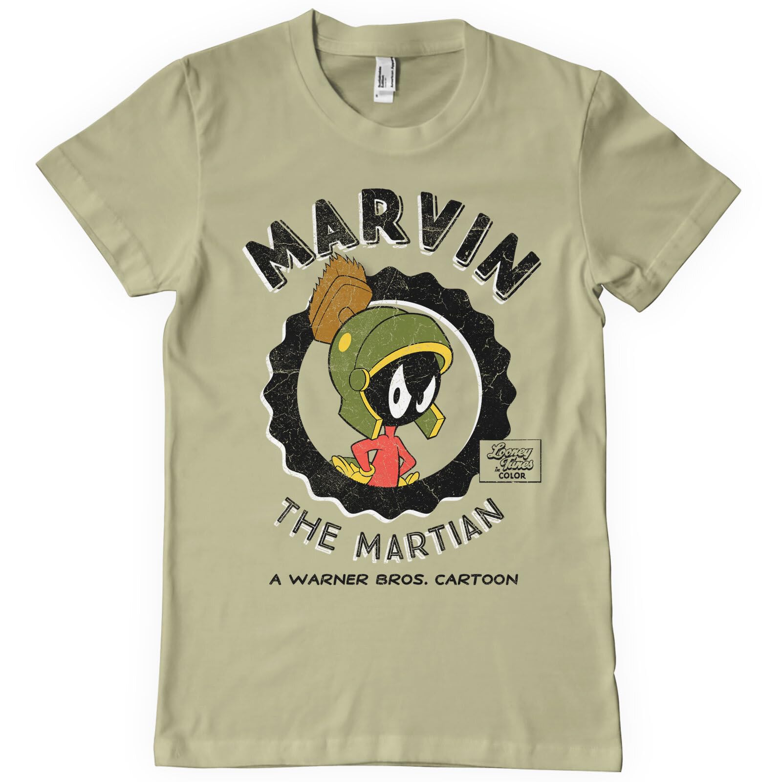 Looney Tunes Men's Khaki Officially Licensed Marvin The Martian T-Shirt (Khaki), Medium