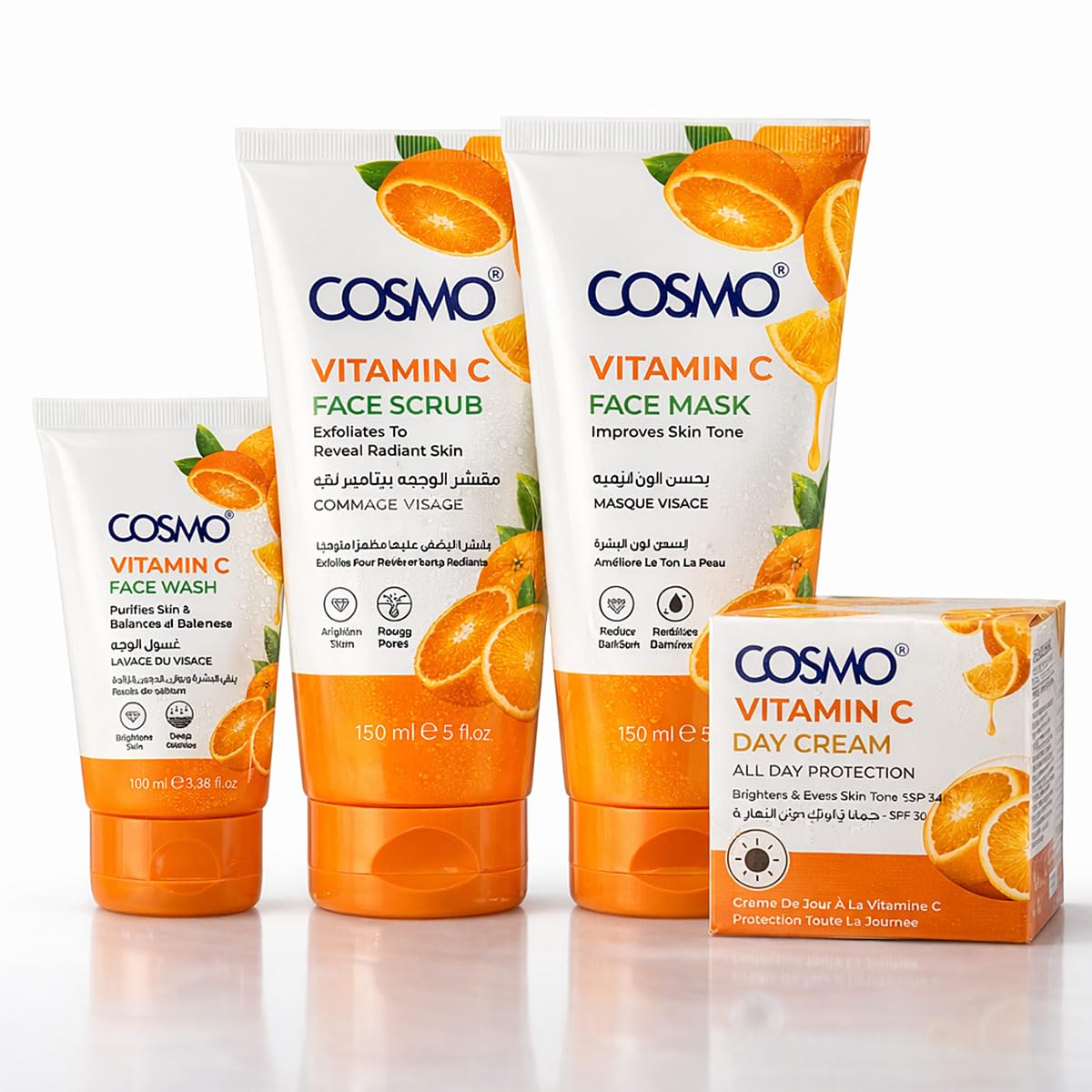 Cosmo Vitamin C Daily Essential Face Care Set Pack Of 4 | Face Wash 100ml, Scrub 150ml, Mask 150ml, Day Cream 50ml | Fast Absorbing & Lightweight & Non Greasy | For All Skin Types-image-22