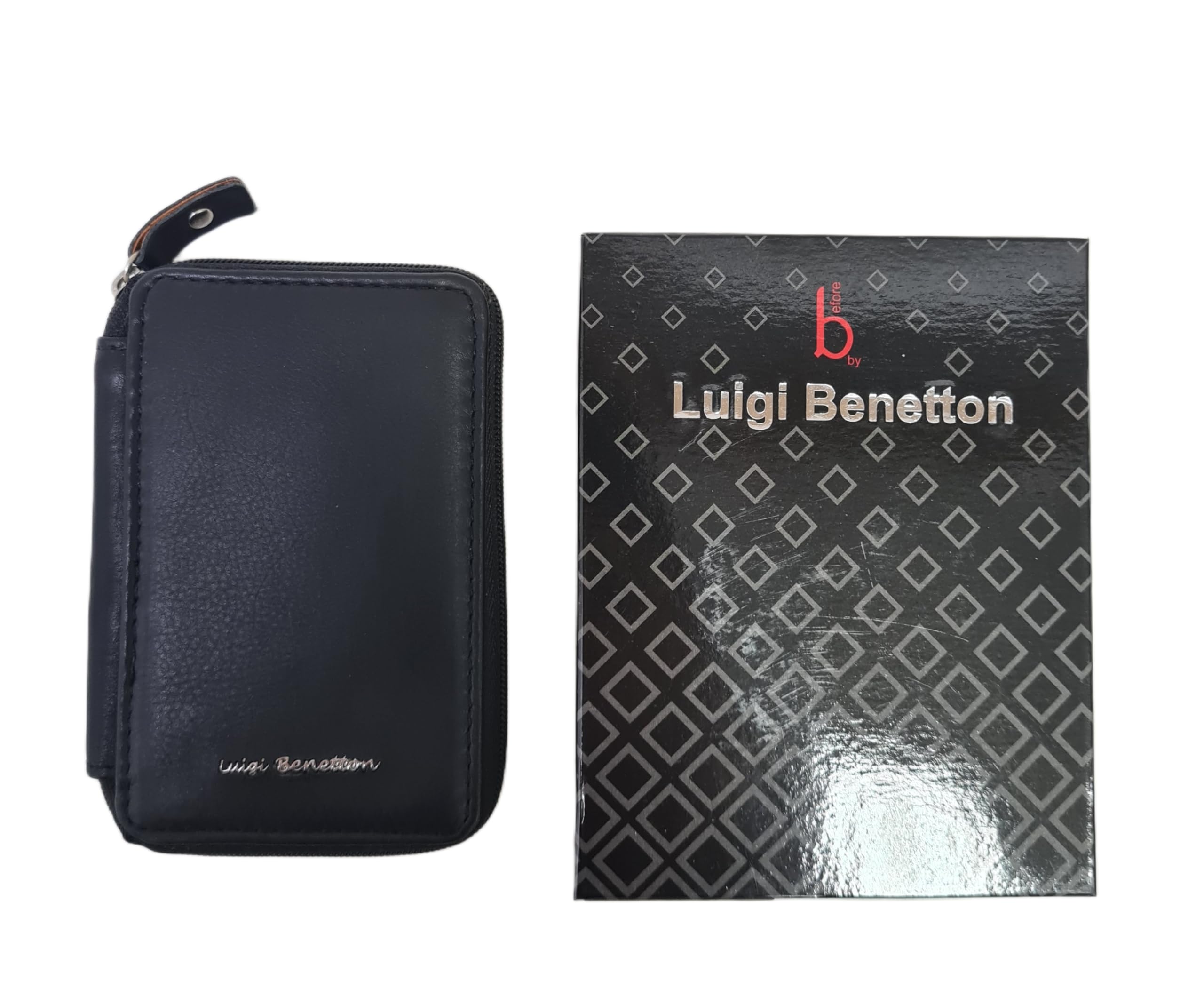 Portachiavi Per Uomo e Donna, Vera Pelle Con Cerniera, 8 Ganci e Tasche, Con Scatola Regalo Dimensioni 12X7,5X2 cm ART. 3106 Marchio Luigi Benetton