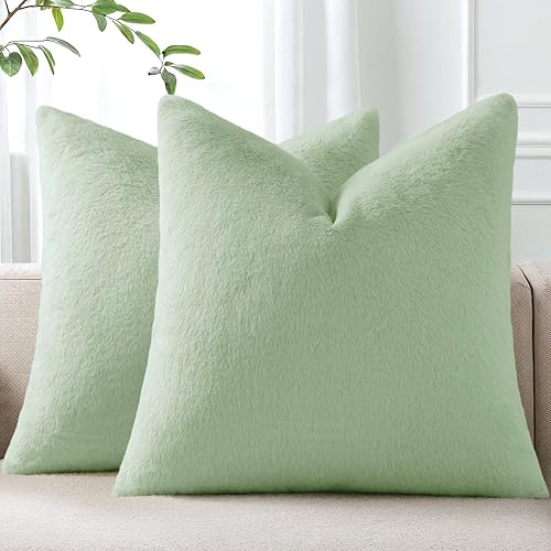 Pallene Juego de 2 fundas de almohada de felpa de piel sintética de 18 x 18 pulgadas, lujosas, suaves, esponjosas y acogedoras para sofá, sala de