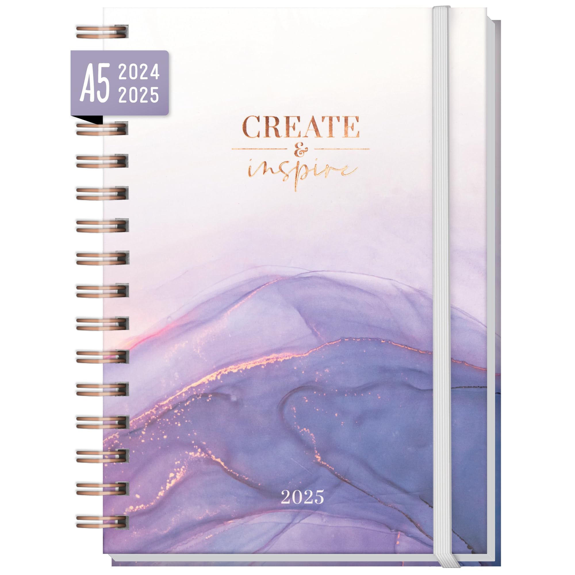 Calendario internacional 2024/2025 A5 "Purple Ocean" planificador semanal para 18 meses (24 jul - 25 dic) en idiomas: EN/FR/IT/ES - sostenible y climáticamente neutro