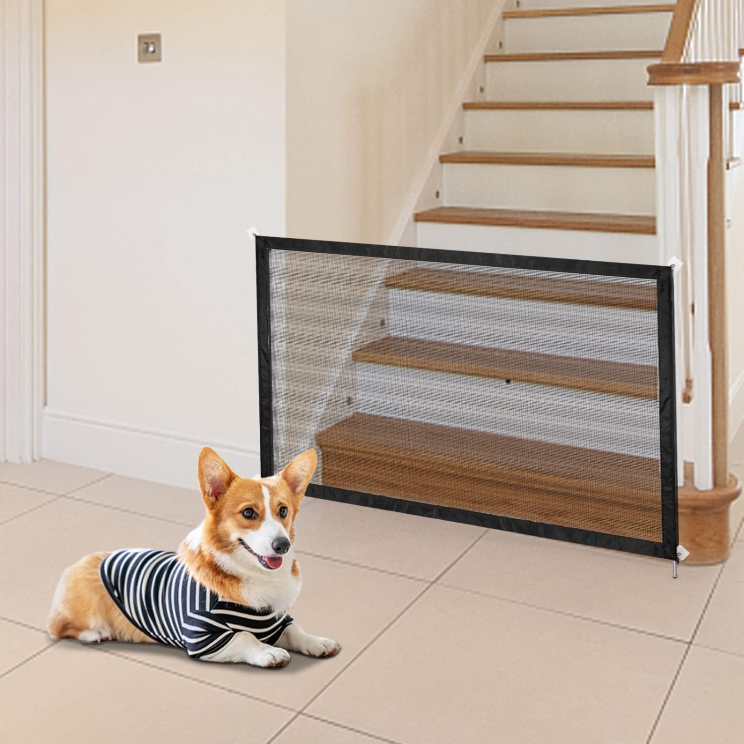Nobleza - Magic Gate for Dog, Portable Pet Safety Guard Easy to Install Baby Mesh Fence for Indoor Stair, 72 x 110cm
