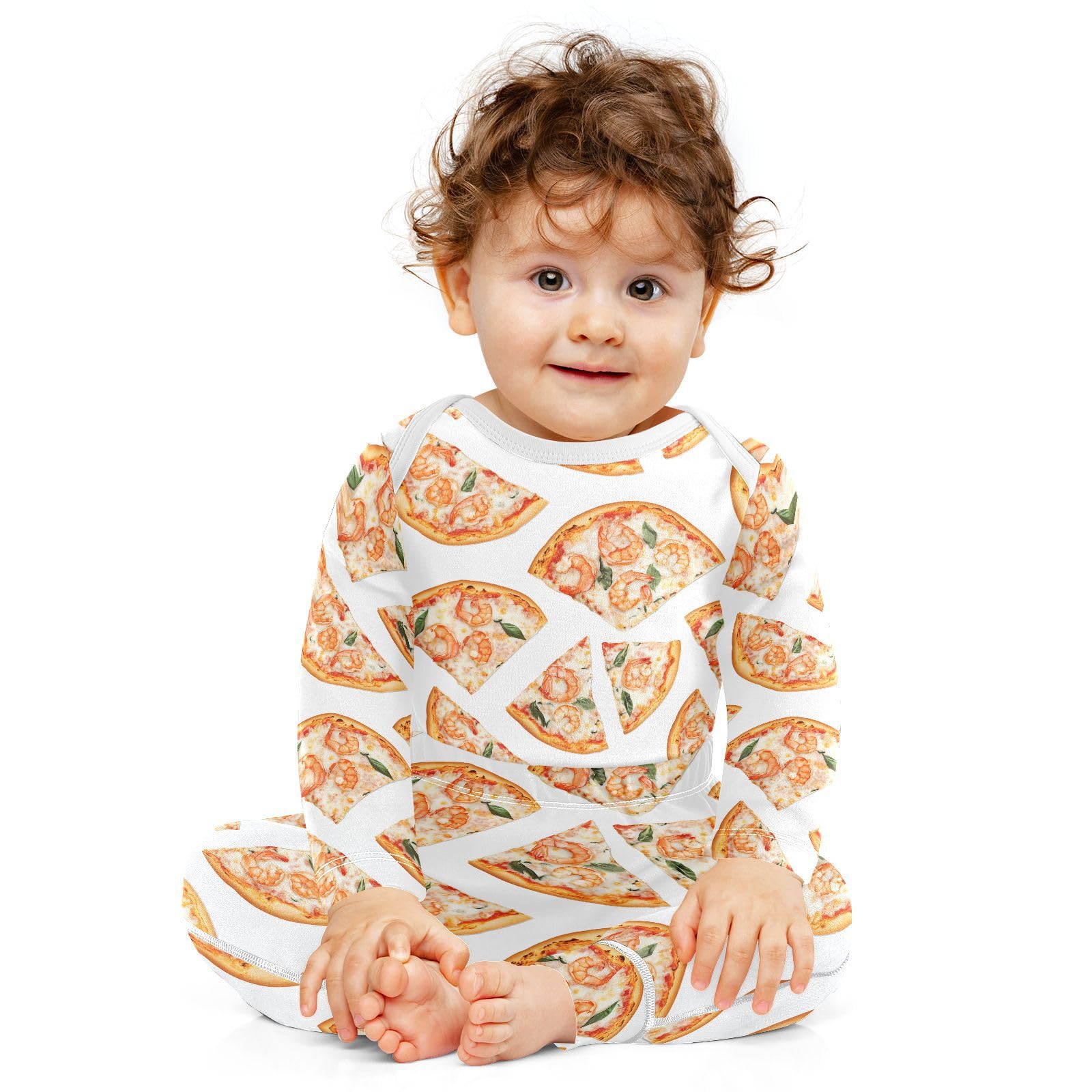 vvfelixl Baby Bodysuits Pants Sets Shrimp Pizza Baby Bodysuit Long Sleeve Baby Clothes for Boys Girls 12-18M
