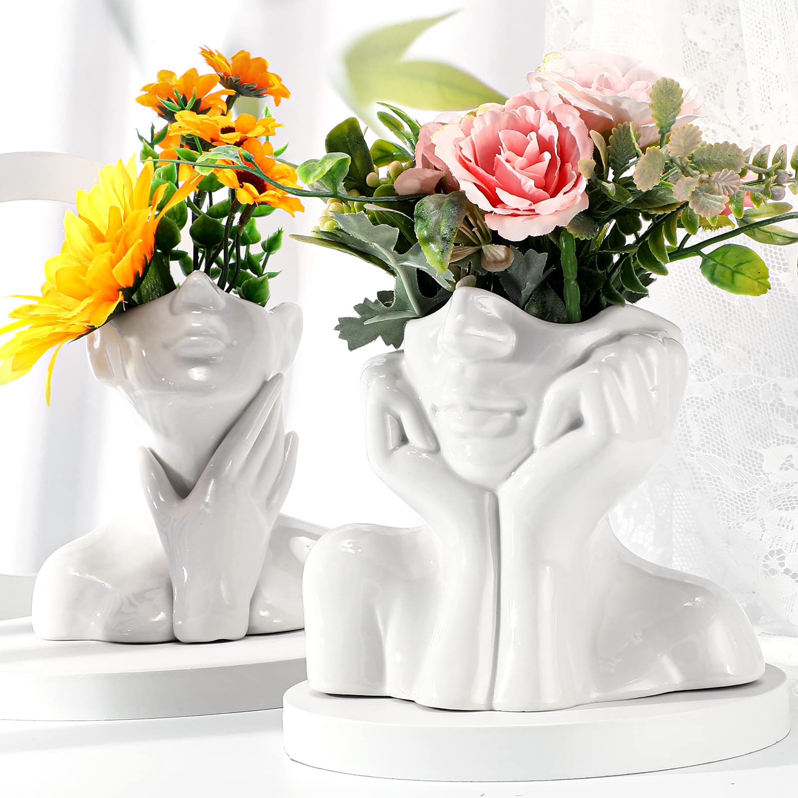 Sieral 3 vasi da fiori in ceramica a forma femminile, per la decorazione moderna, vaso decorativo per il corpo, vaso a testa a metà busto per tavolo, mensola, casa, camera da letto, ufficio (grande,