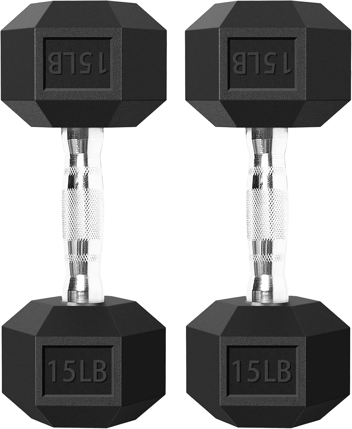 Balelinko Hex Dumbbells Free Weights Set with Metal Handles Rubber Encased Solid Cast Iron Hex Dumbbell in Pair, 15 LBS