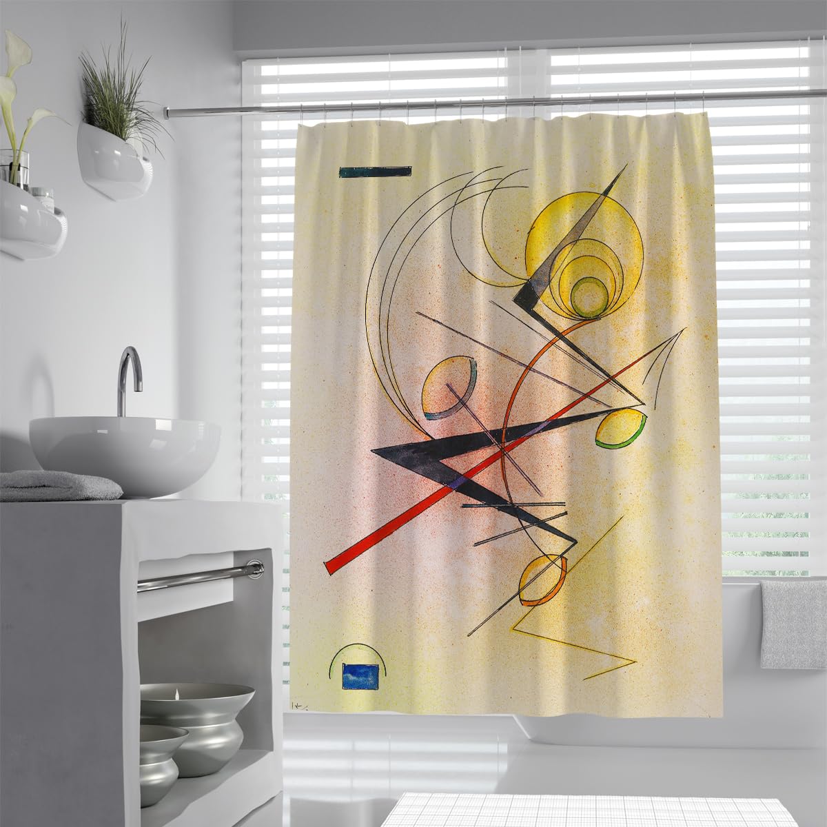 Olliar Home Shower Curtain Famous Paintings 180X180 Modern Abstract Lines Geometric Striped Sets Washable Yellow Bathroom Curtain With Hooks