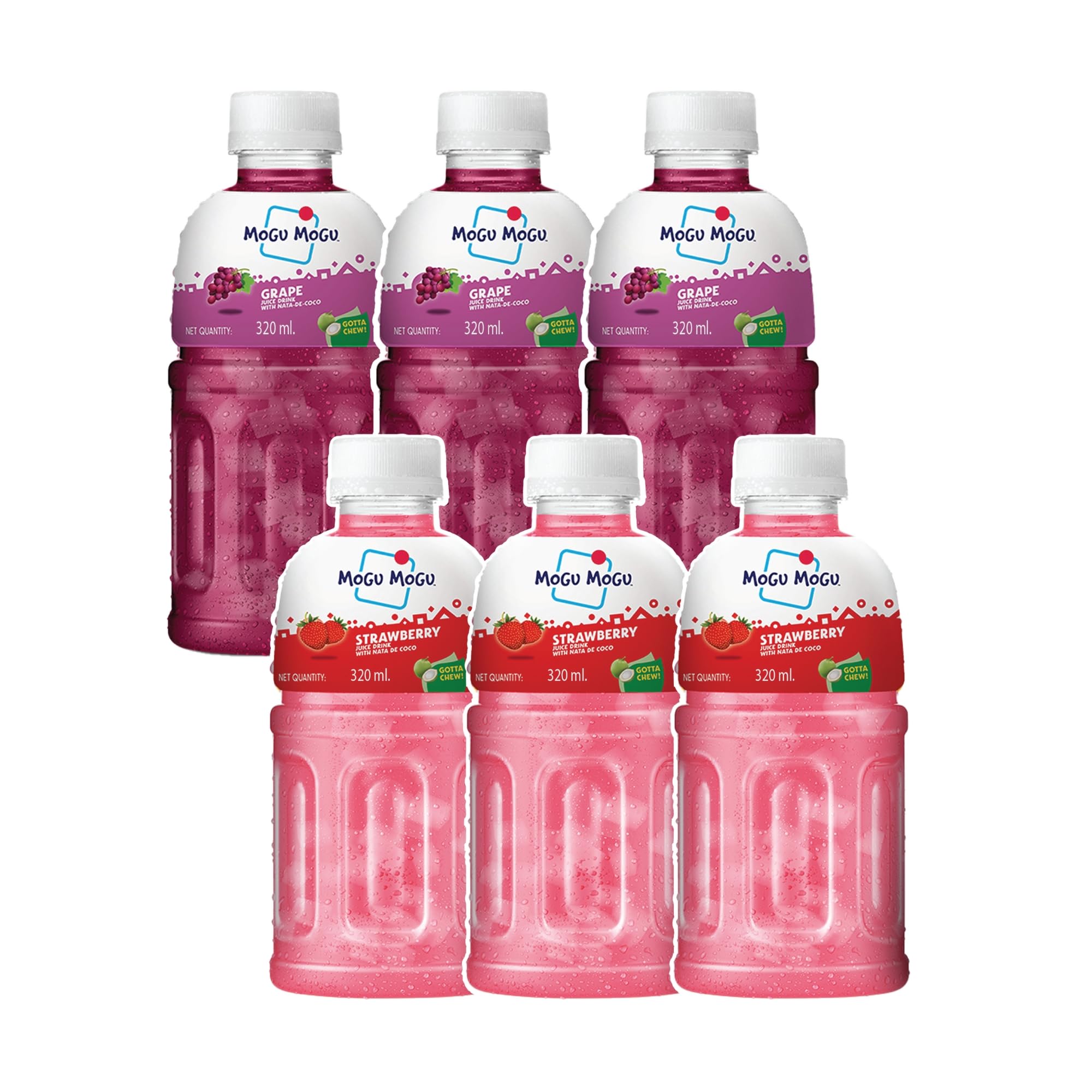 Mogu Mogu Strawberry & Grape Juice Drink with Nata de Coco Jelly 320ml (Pack of 6)| Refreshing Tropical Thai-Made Sip & Chew Beverage.