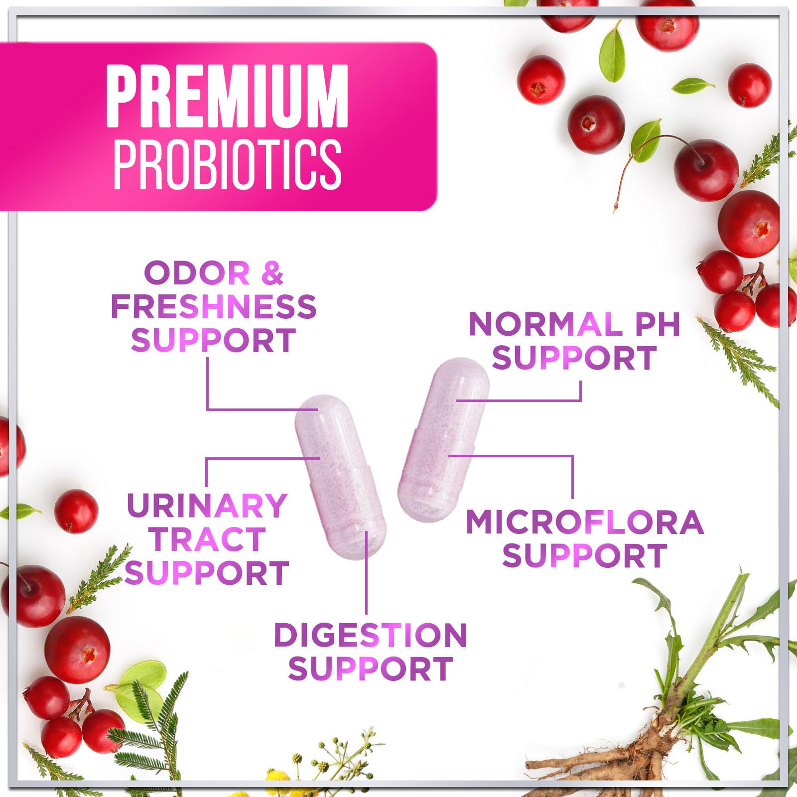 Probiotics for Women 60 Billion CFU, 16 Strains for pH Balance, Vaginal & Digestive Support, Womens Probiotic and Prebiotic + Cranberry for Gut, Urinary & Immune Support, Shelf Stable - 60 Capsules