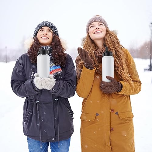 Miniatura 6 de Kerilyn Botella de agua de acero inoxidable con popote y tapa de boca ancha, mango giratorio ancho, botella de agua aislada al vacío de doble pared
