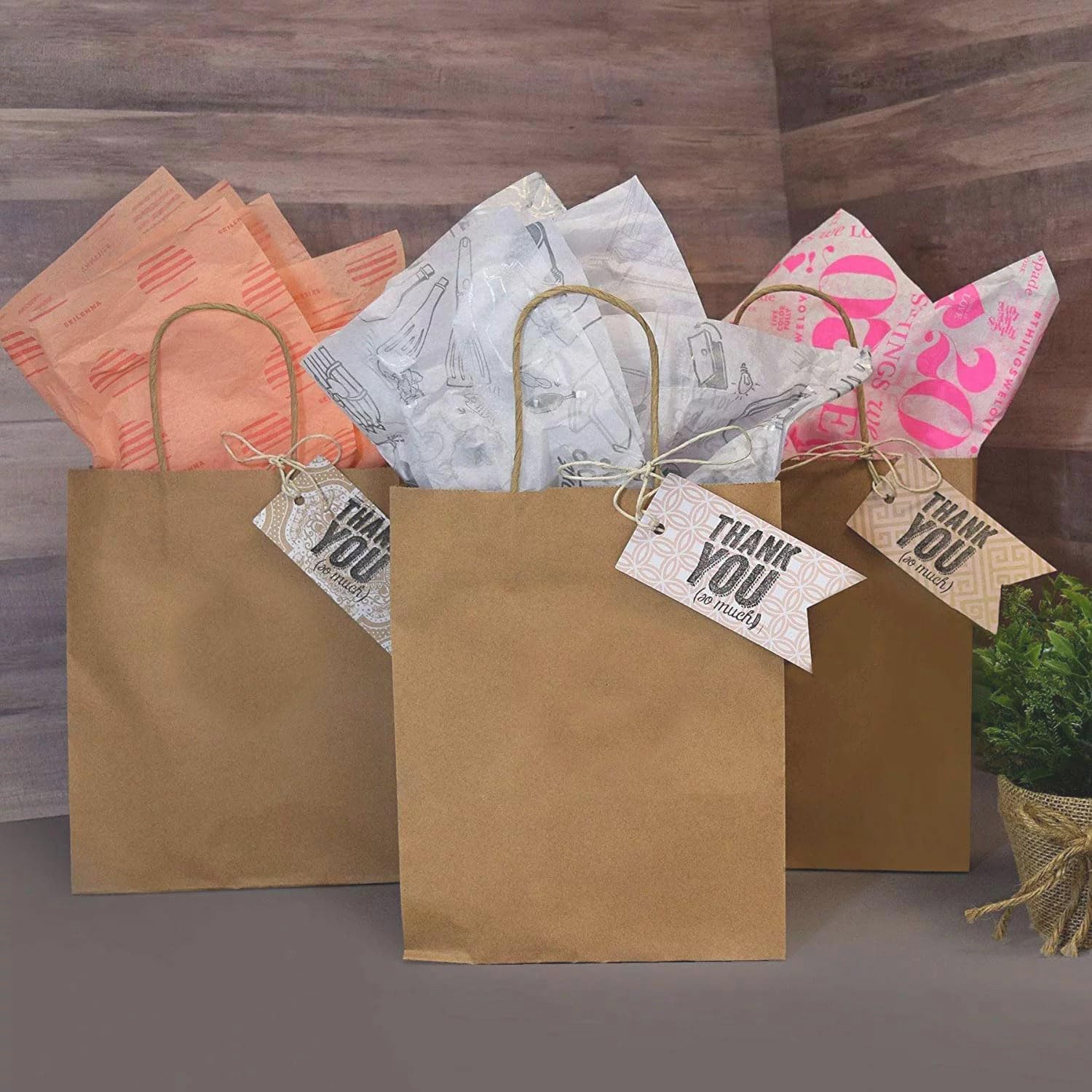 Sacchetti di carta marrone con manici, confezione da 100 pezzi, 20 x 11,4 x 27 cm, sacchetti di carta kraft marrone, sacchetti per la vendita al dettaglio, sacchetti per feste, sacchetti per la spesa,