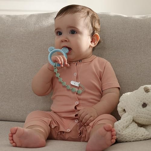 Miniatura 3 de Clip para chupete de bebé, paquete de 6 soportes de silicona para chupete con diseño de una sola pieza para bebé, niño y niña, sin BPA, clips suaves