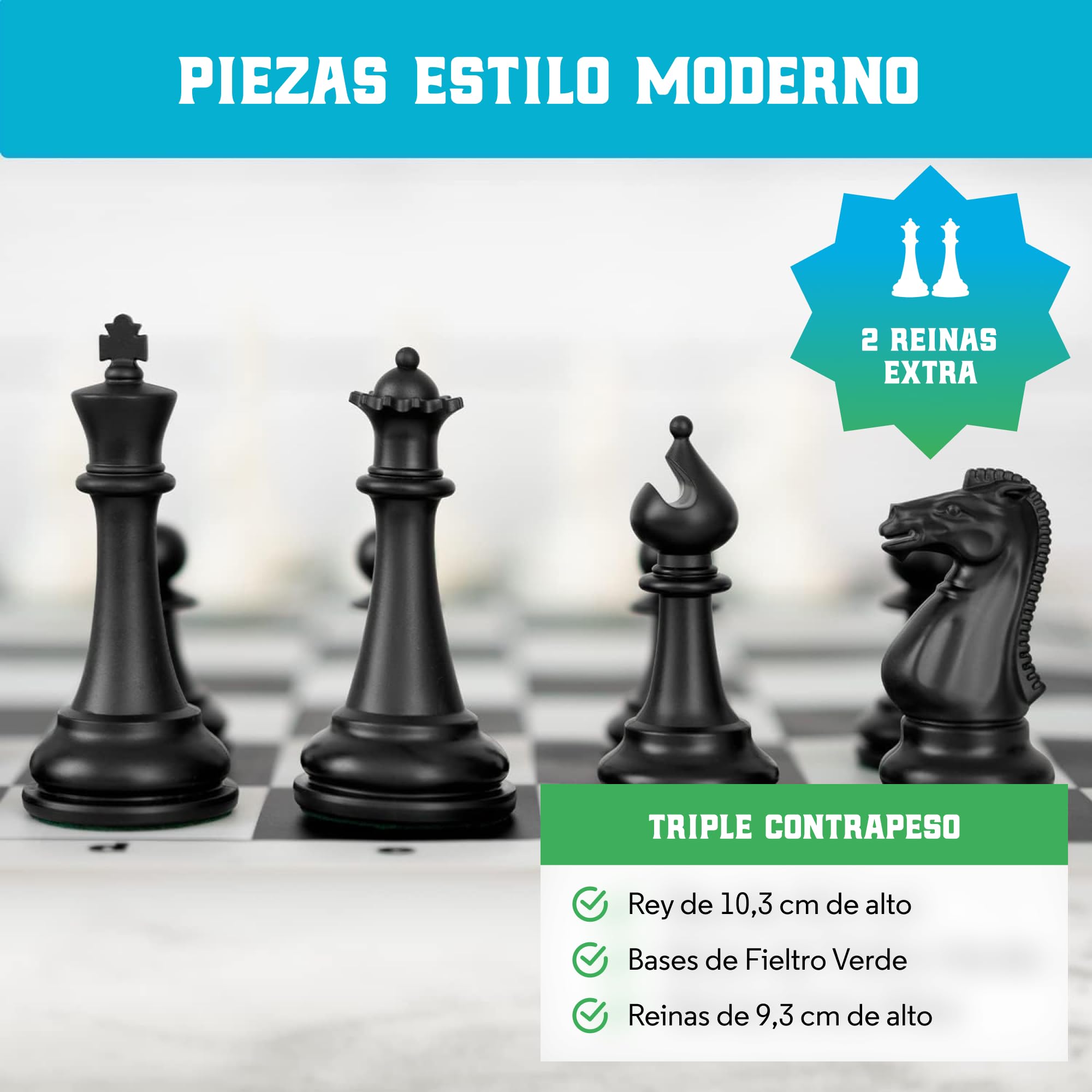 Best Chess Set Ever Set Profesional de Torneo Piezas Staunton Peso Triple | Tablero de silicona doble cara 50x50cm, piezas Staunton, guía 32 páginas y bolsa viaje. Para profesionales y principiantes