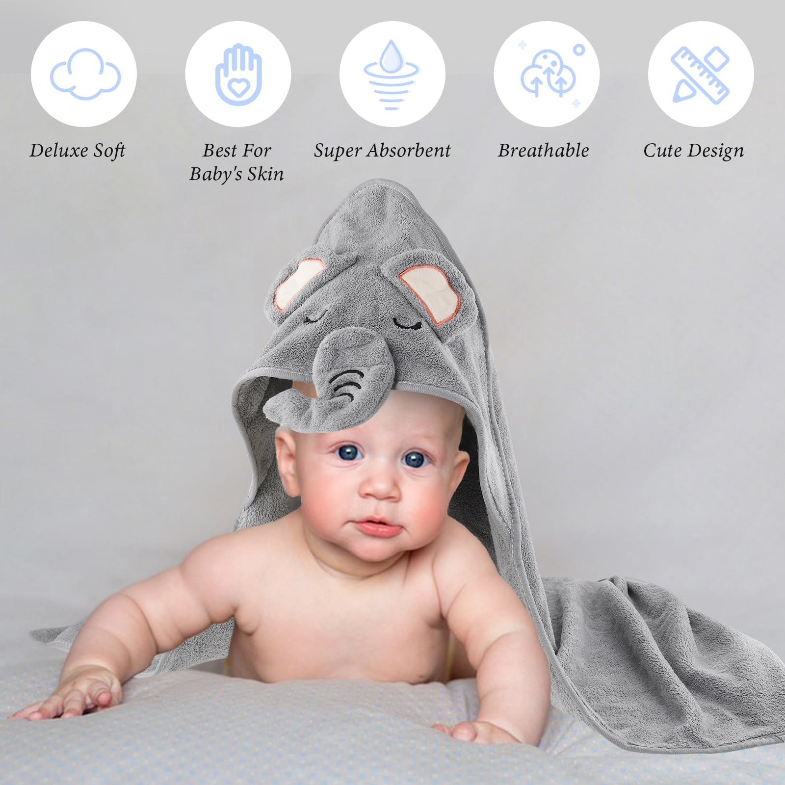Nexhyp 4PCS Hooded Baby Towels Newborn Set including 4 Washcloths, Ultra Soft Absorbent Baby Towels with Hood & Cute Animals - Image 2