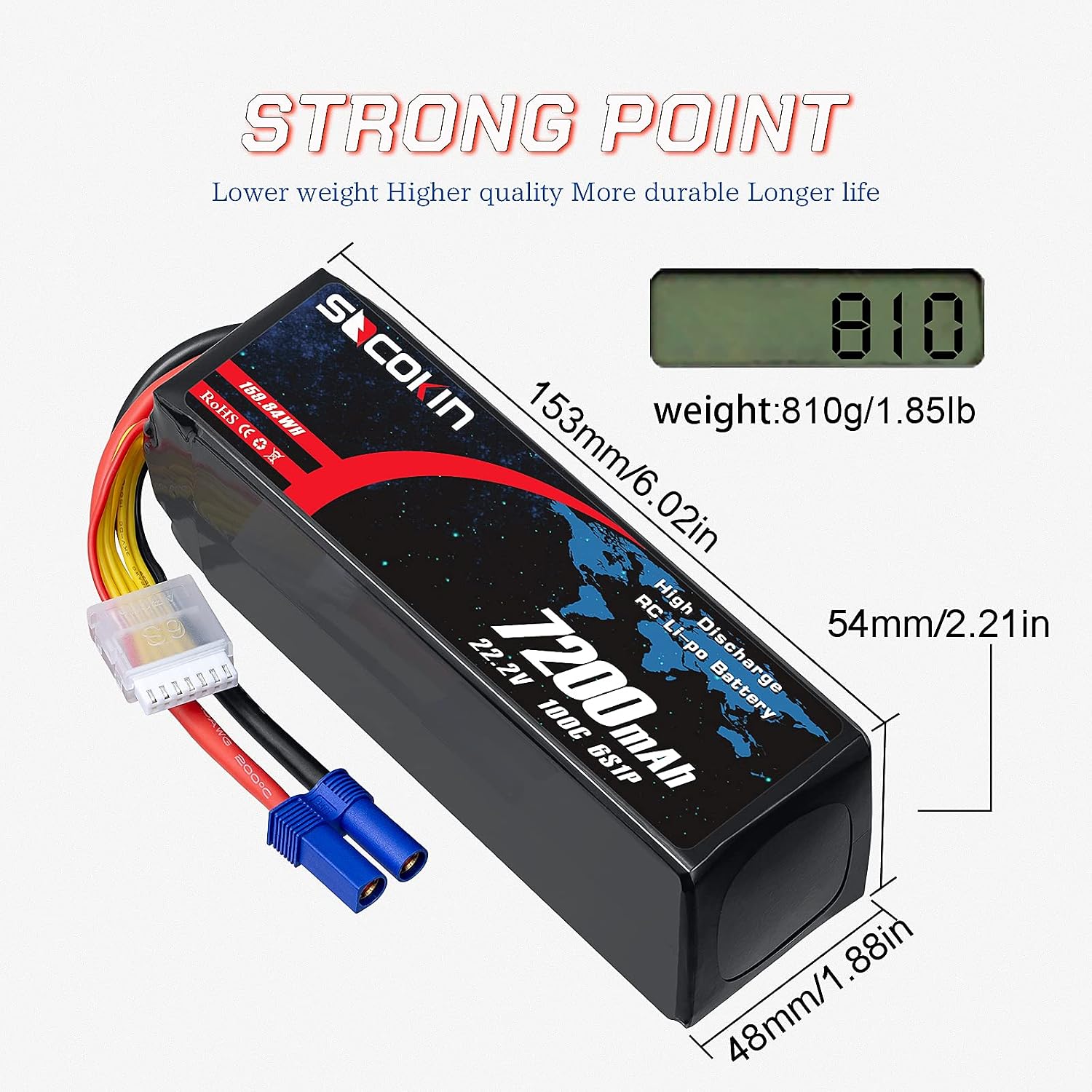 Chеареѕt 🛒 Socokin 6S Lipo Battery 22.2V 100C 7200mAh with EC5 Connector Soft Case RC Battery for Car Truck Tank Boat Associated Racing Hobby (2 Packs)