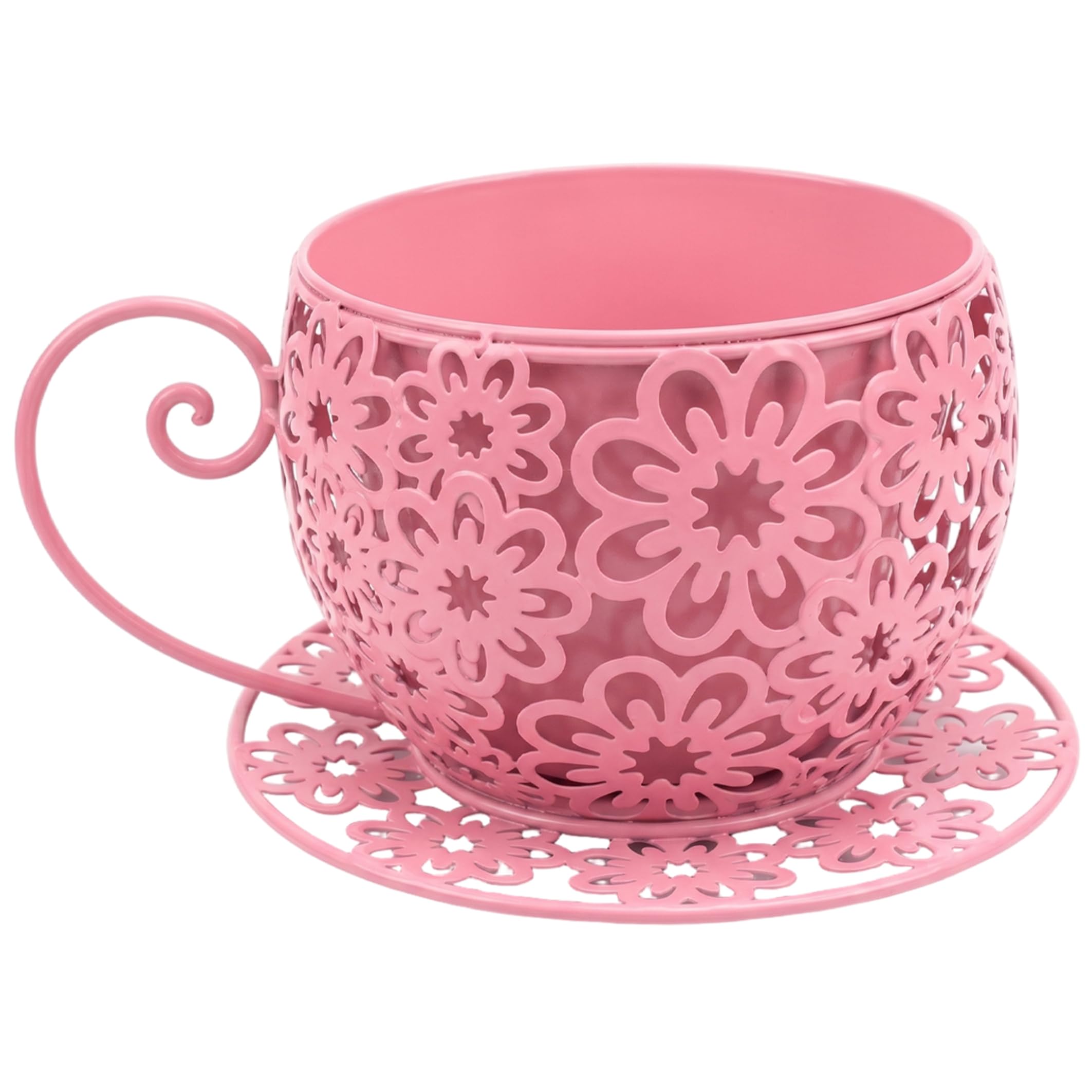 Bemonew Teacup Planter, Exquisite Unique Plant Pots Coffee Cup Succulent Planter with Hollow Floral Design Iron Teacup for Indoor Outdoor Decor, Style-1