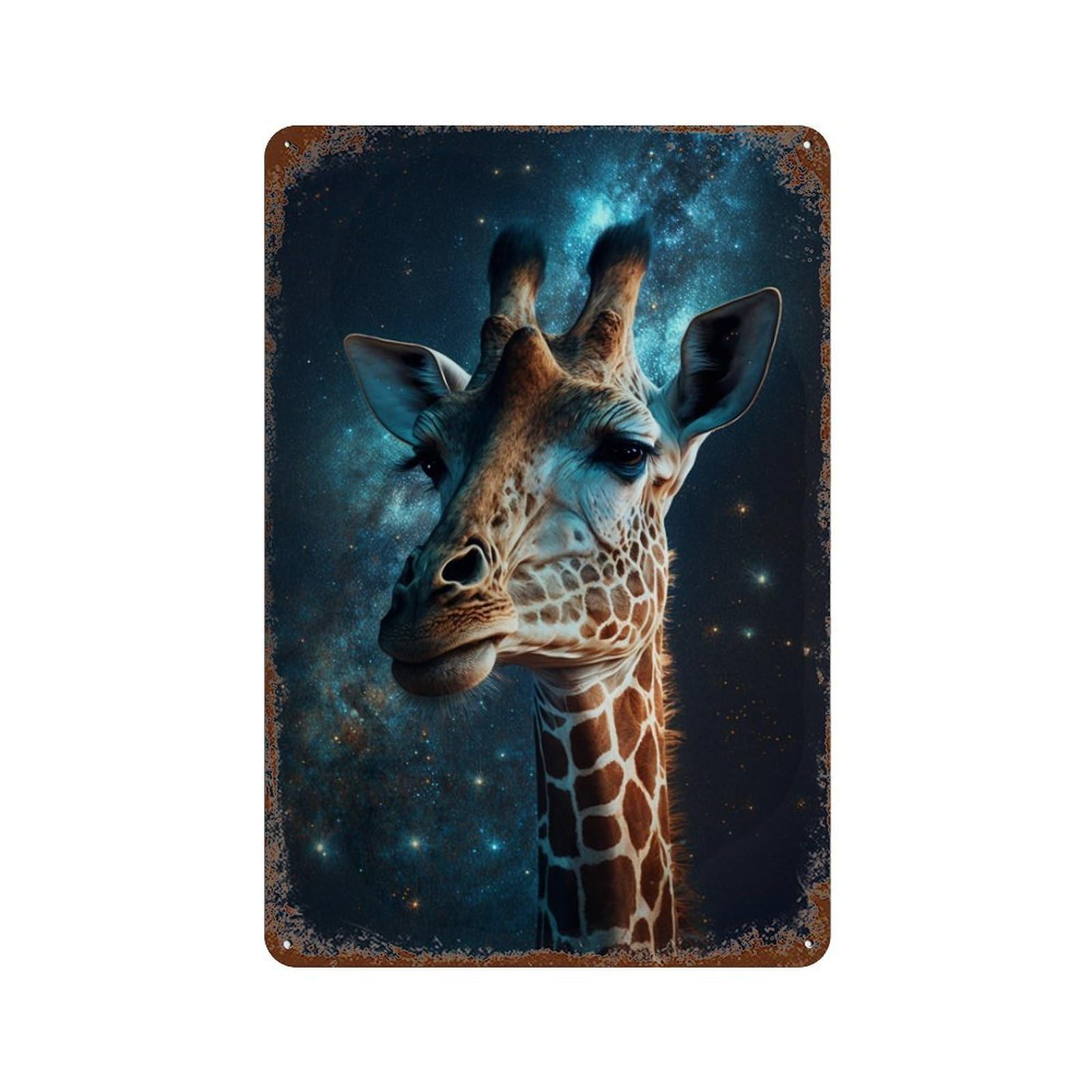 Giraffe in Space-10 Retro Metal Sign 11.8"x7.9", Shabby Chic Decor for Bistro, Counter And Cafe Decor
