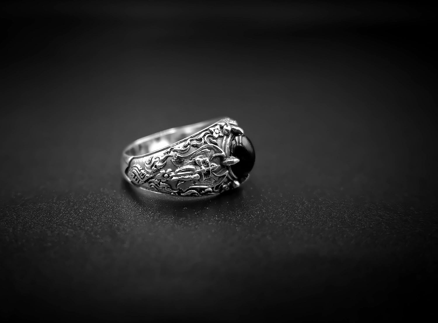 925 Sterling Silver Onyx Catholic Archangel Saint Michael Ring Sword Man Jewelry Size 6-15