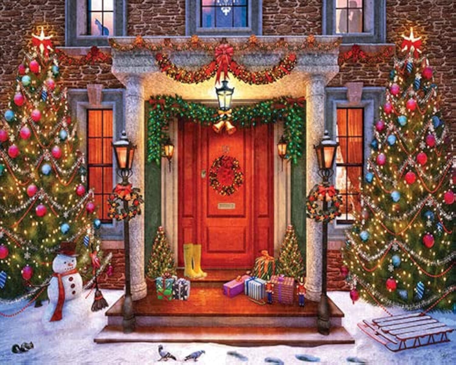 White Mountain Christmas Puzzles 1000 Pieces Winter Theme Jigsaw Puzzle for Adults and Family - Christmas Lights