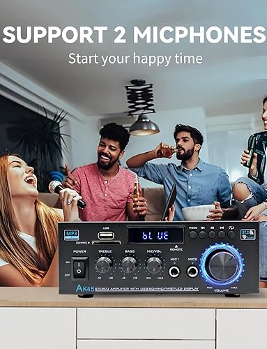 Miniatura 6 de Amplificador de audio estéreo para el hogar AK45, 400 W Bluetooth 5.0 HiFi Amplificador de potencia estéreo 2.0 canales RMS 40W x 2 sistema de audio