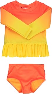 RuffleButts Girls Scalloped Long Sleeve - 2-Piece Rash Guard Swim UPF 50+ | Nylon Blend, UPF 50+ Sun Protection, Premium Quality, Stretch, Long Sleeve Top, Hand Wash