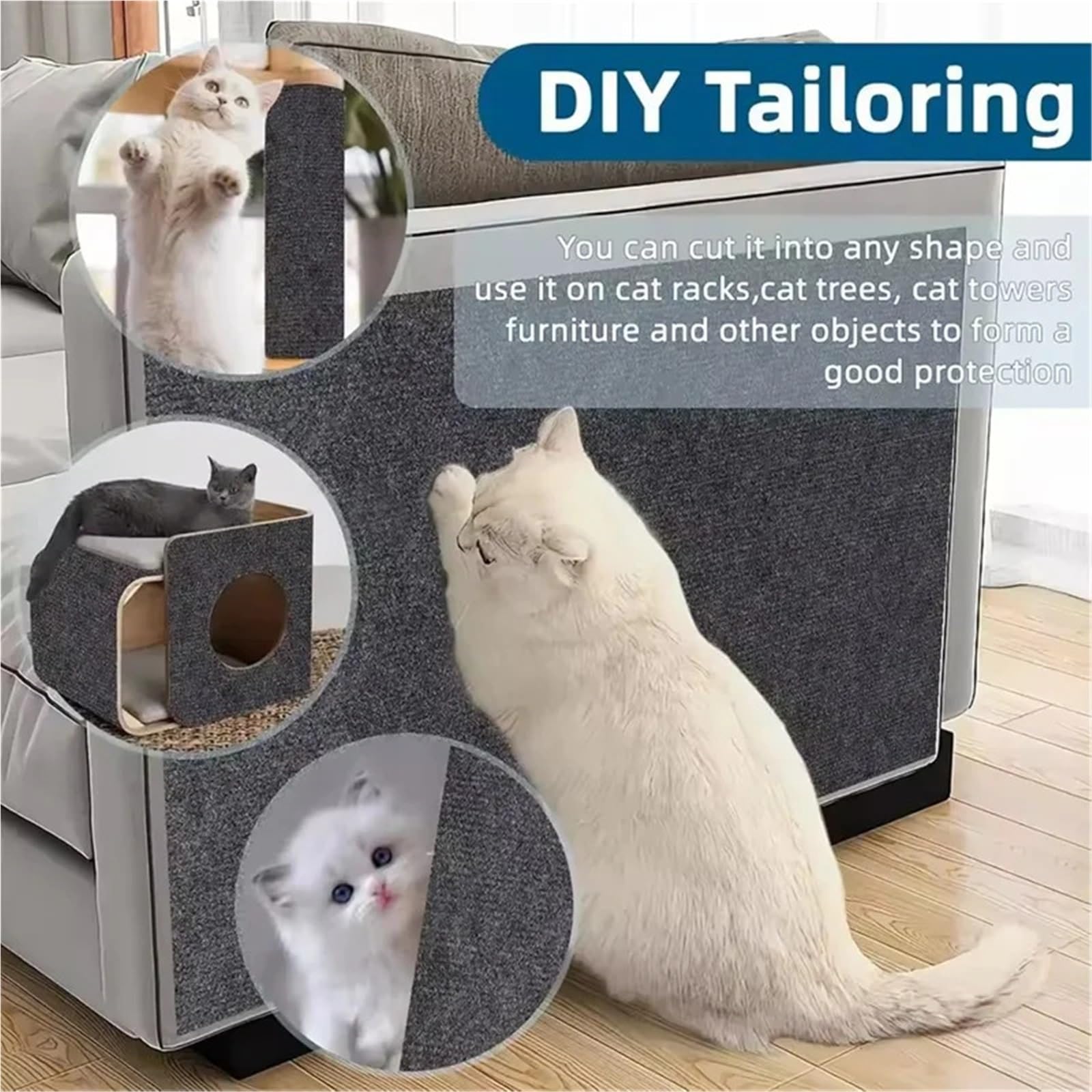 Protector Sofa Gatos Arañazo Alfombrilla for rascar Gatos, Alfombra Recortable, Esquina, Pared, autoadhesiva, Protector de Muebles for arañazos DIY(Grey,40X300CM)