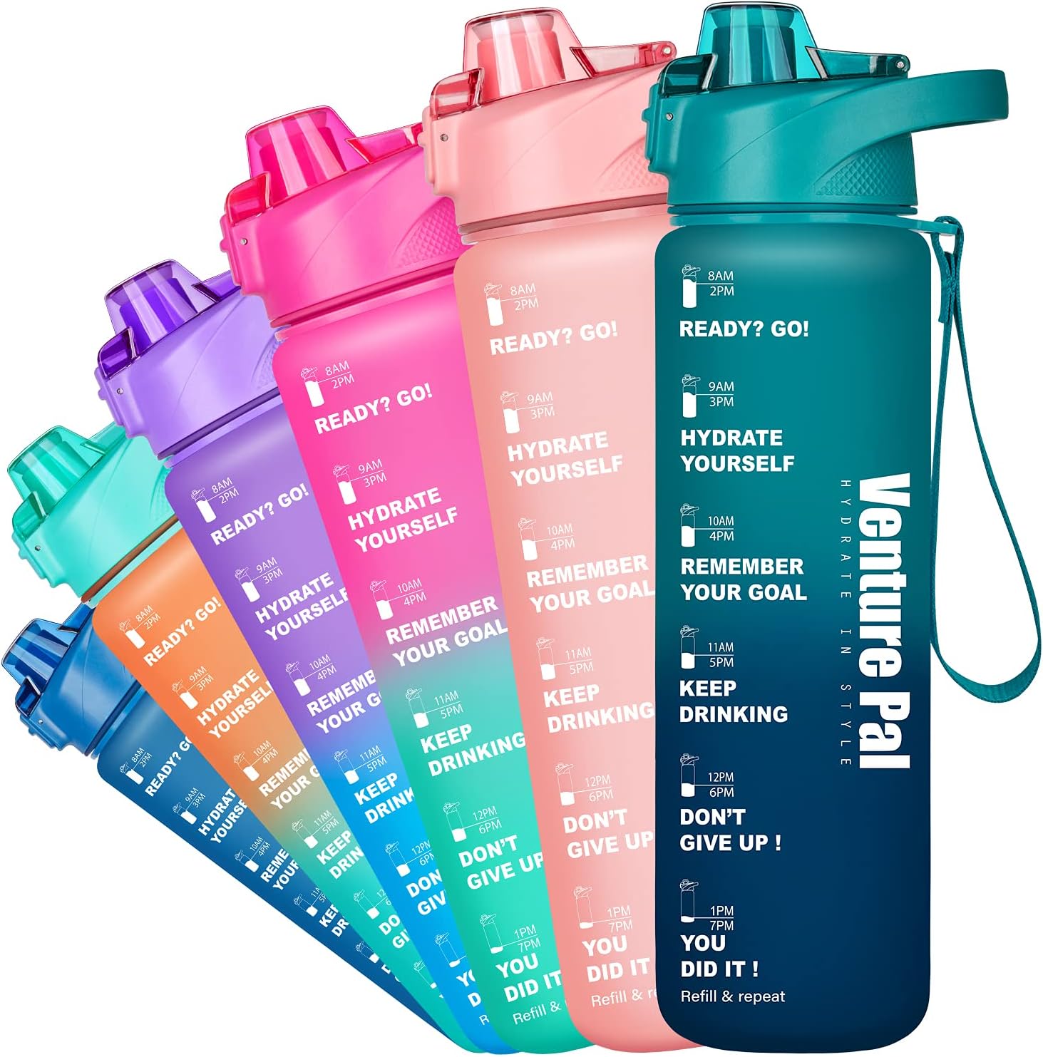 Venture Pal 32oz Motivational Cute Water Bottle with Time Marker & Removable Strainer, Leakproof Fast Flow BPA Free Water Jug to Remind You Drink More Water for Fitness or Outdoor Enthusiasts…