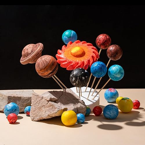 Miniatura 3 de FFchuanhe Kit de 72 bolas de espuma modelo de sistema solar, incluye palos de bambú de espuma para manualidades, pigmentos de color, bandeja de